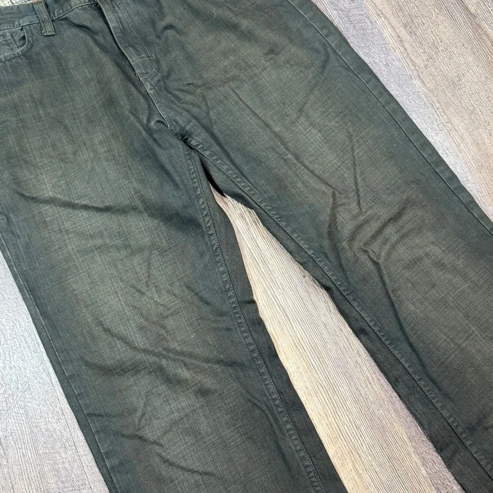 Vans Mens Dark Wash Denim Jeans Straight Leg Green Skull Logo Size 34x32 Skate